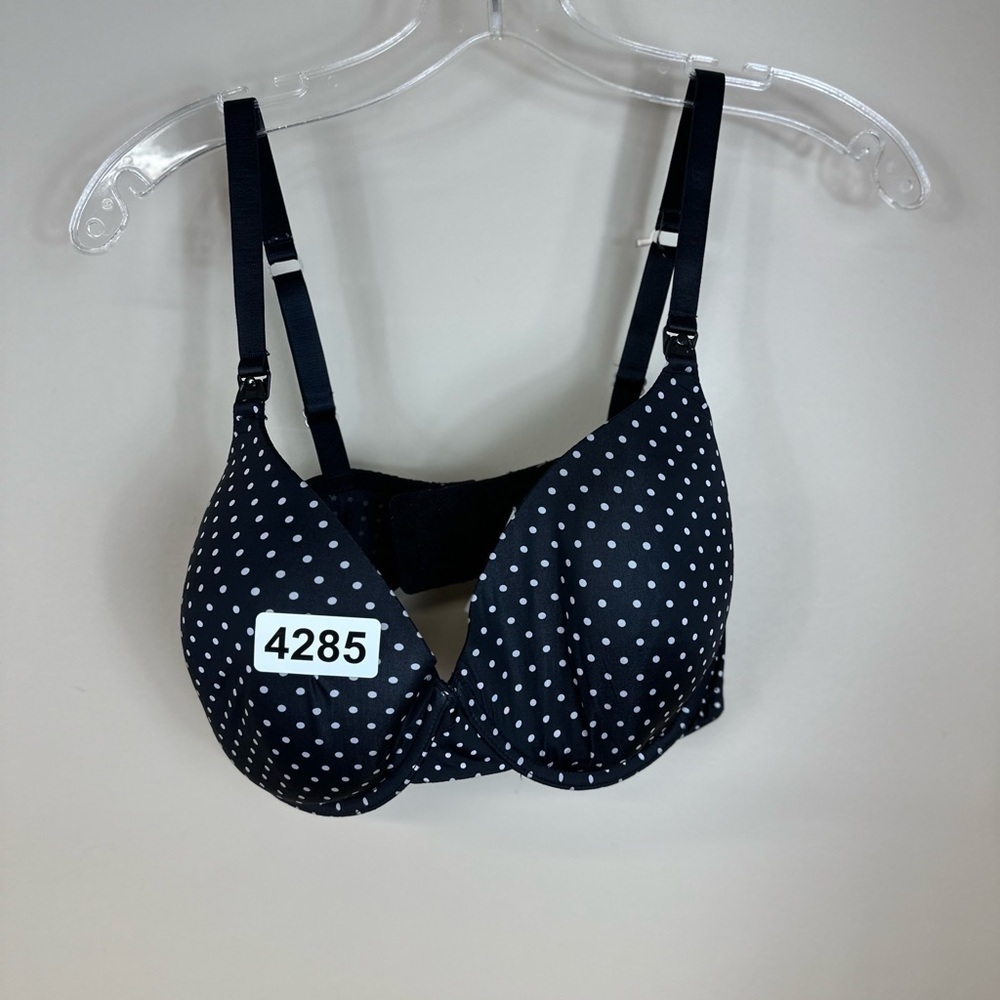 Mother Hood Maternity Bra 38 E Black  White Dots Preowned Great Condition